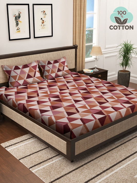 Klotthe Multicolor Geometric 400 TC Pure Cotton Super King Double Bedsheet with 2 Pillow covers