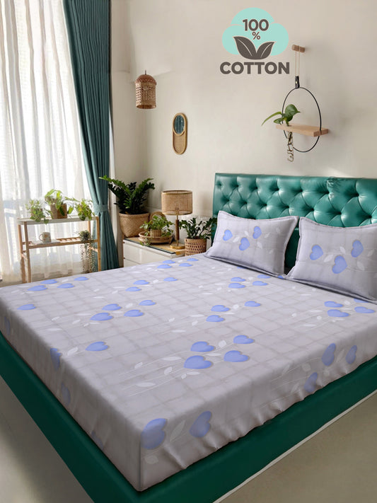 Klotthe Blue Floral 400 TC Pure Cotton Double Bedsheet with 2 Pillow Covers