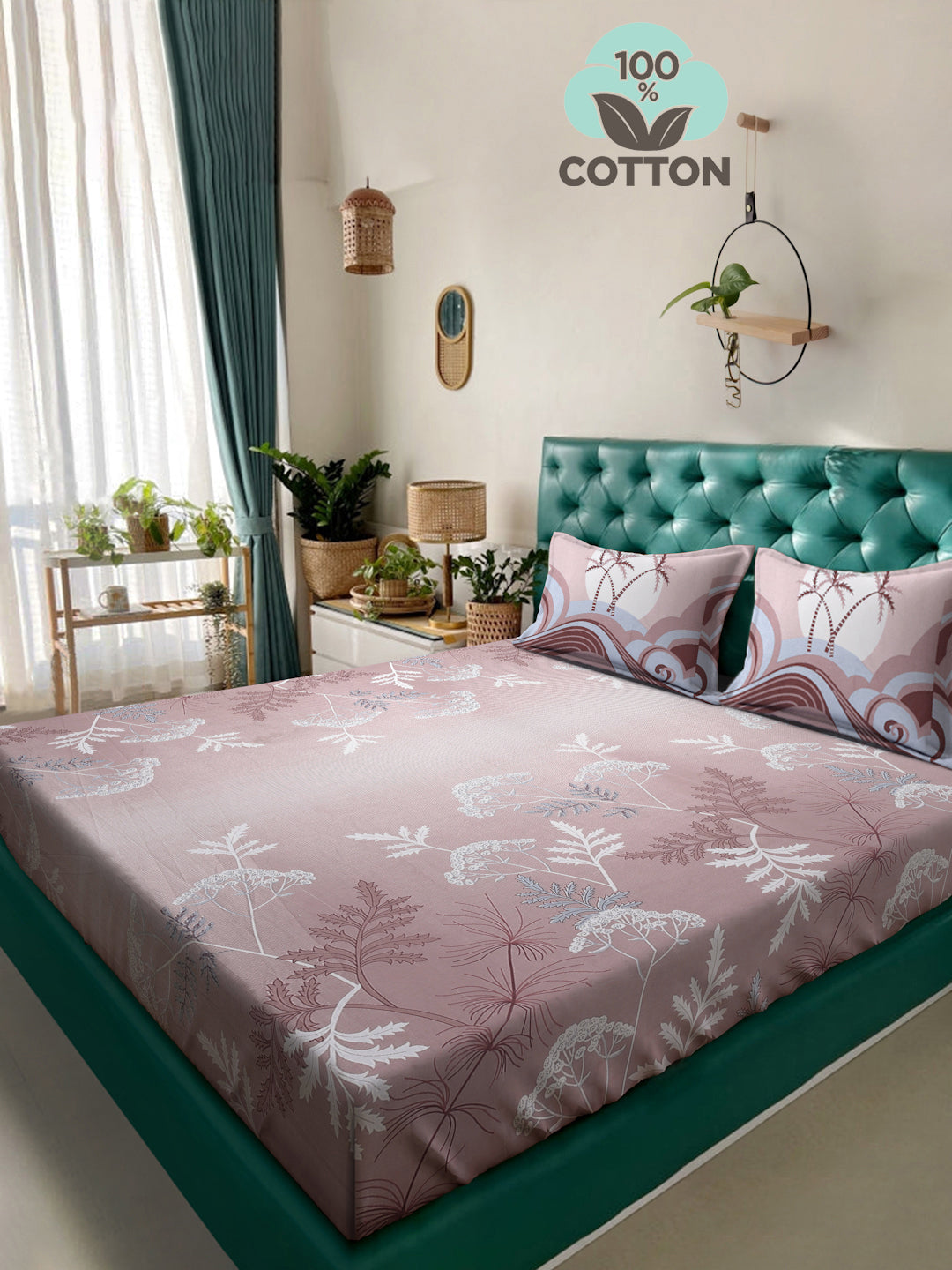 Klotthe Multi Floral 400 TC Pure Cotton Super King Double Bedsheet with 2 Pillow covers