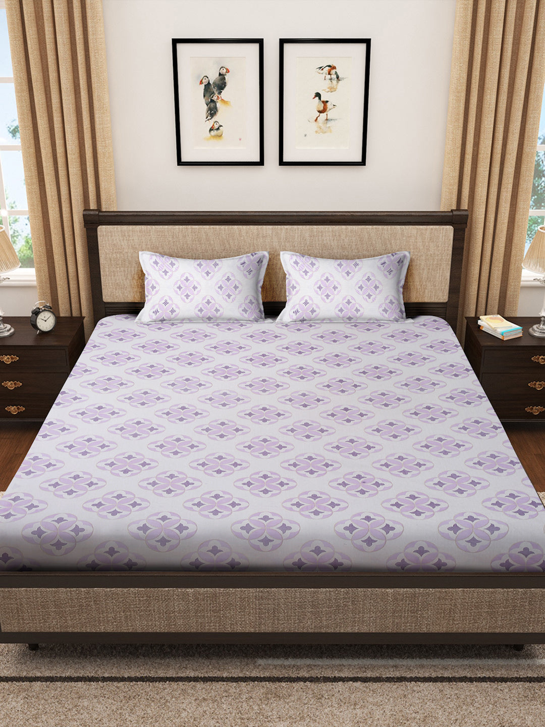 Klotthe Multicolor Geometric 400 TC Pure Cotton Double Bedsheet with 2 Pillow Covers