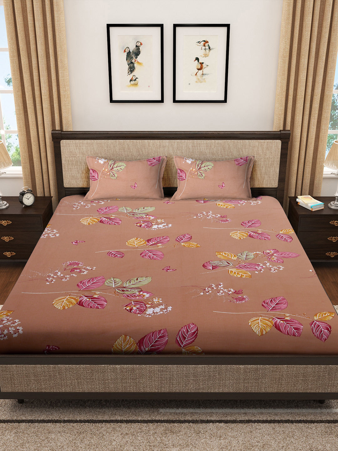 Klotthe Multicolor Floral 400 TC Pure Cotton Double Bedsheet with 2 Pillow Covers