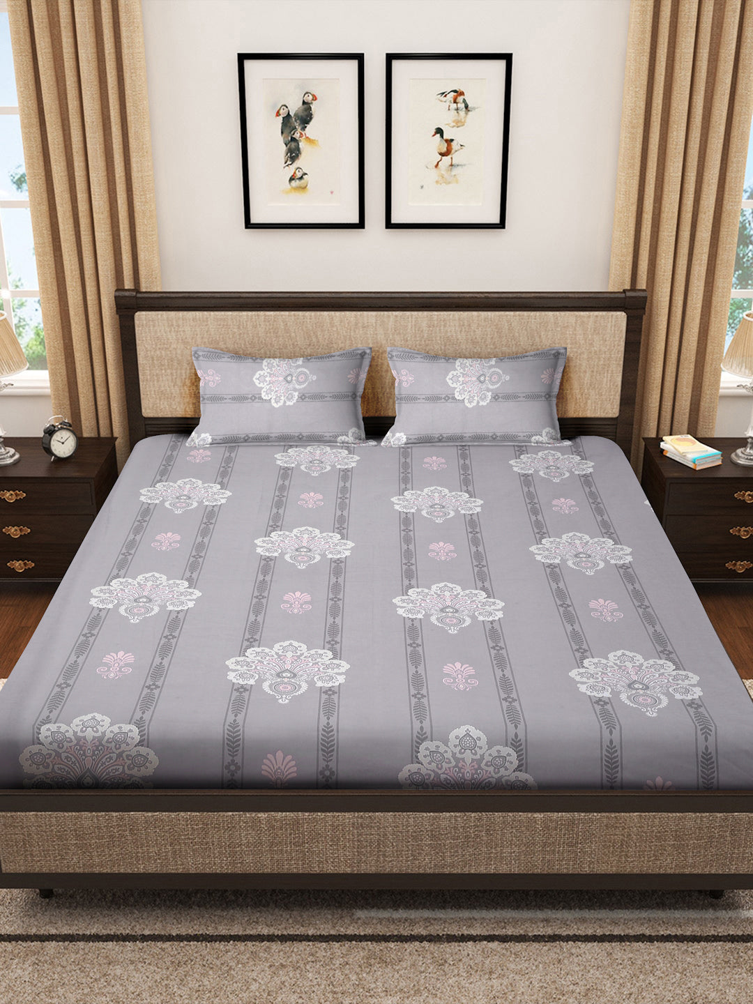 Klotthe Multicolor Floral 400 TC Pure Cotton Double Bedsheet with 2 Pillow Covers