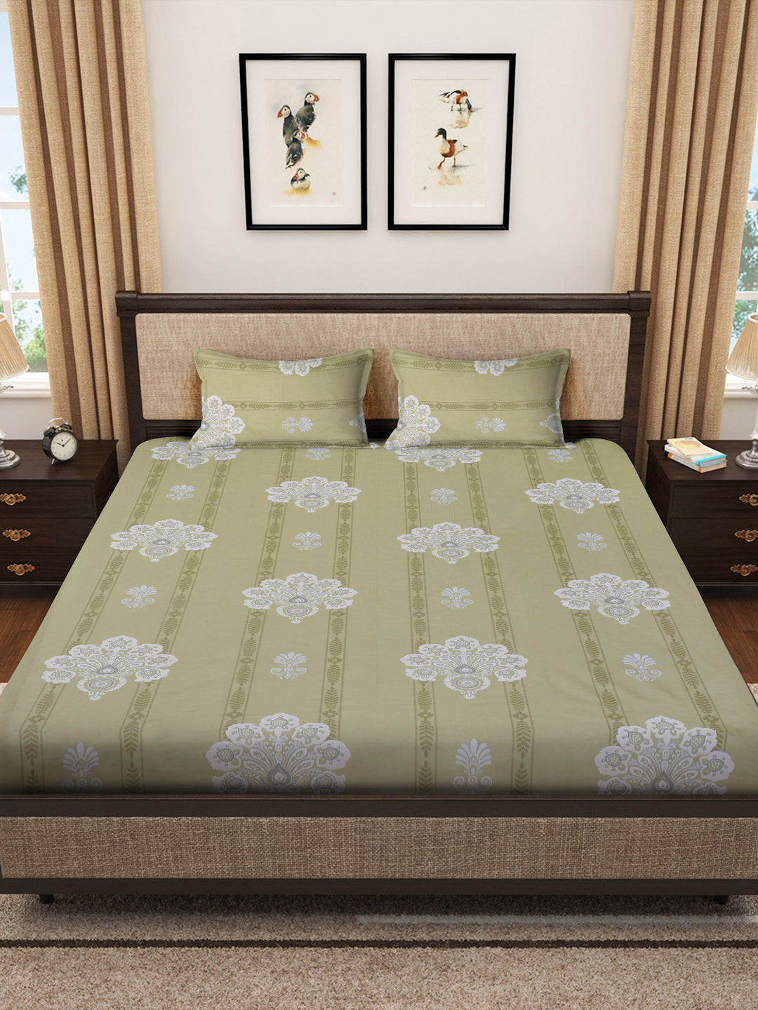 Klotthe Multicolor Floral 400 TC Pure Cotton Double Bedsheet with 2 Pillow Covers