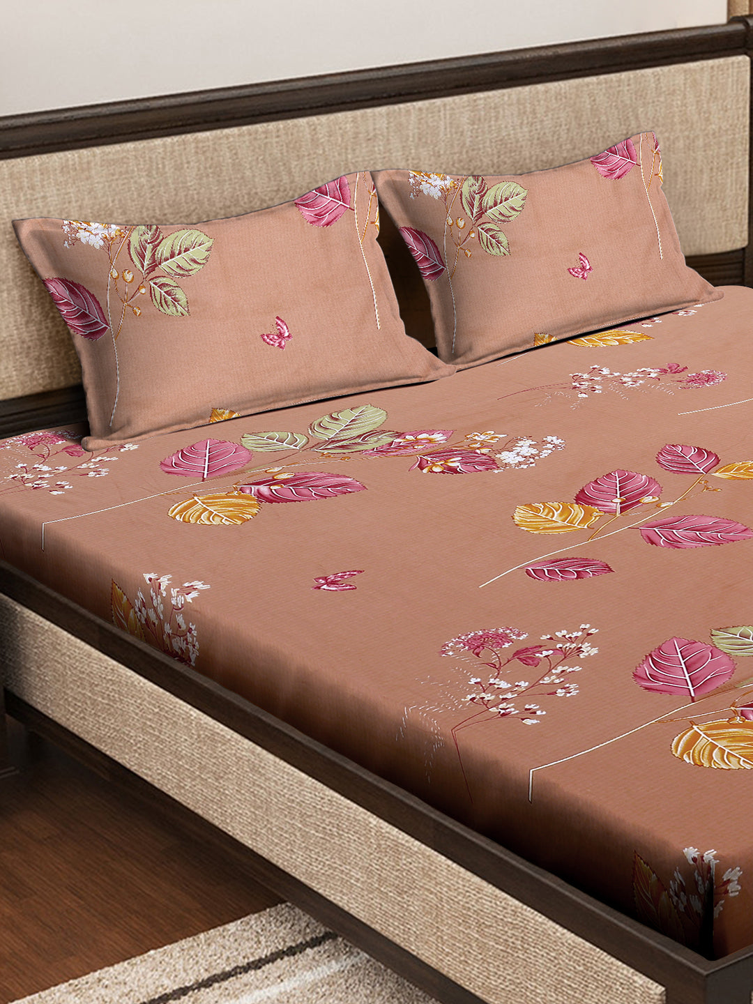 Klotthe Multicolor Floral 400 TC Pure Cotton Double Bedsheet with 2 Pillow Covers