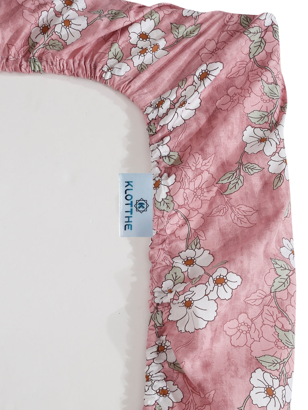 Klotthe Pink Floral 400 TC Pure Cotton Fitted Double Bedsheet with 2 Pillow Covers